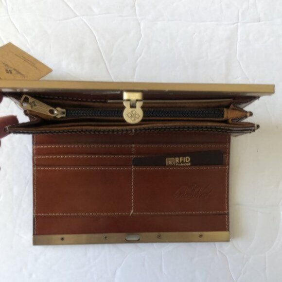 Patricia Nash Cauchy Leather Frame Wallet Tooled RFID Florence Brown - Picture 11 of 13